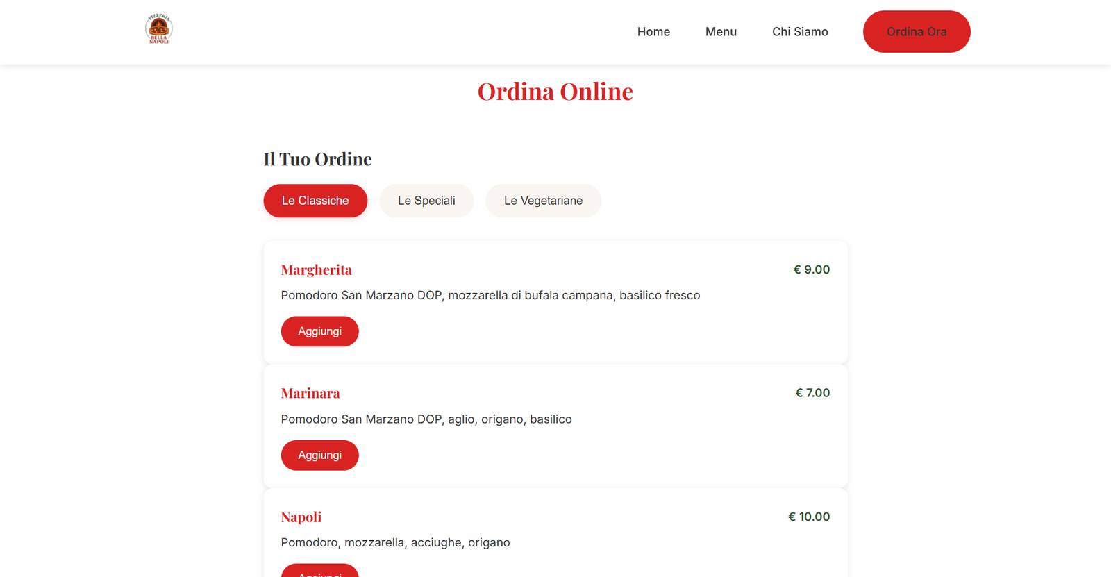 Sito web per pizzerie/ristoranti