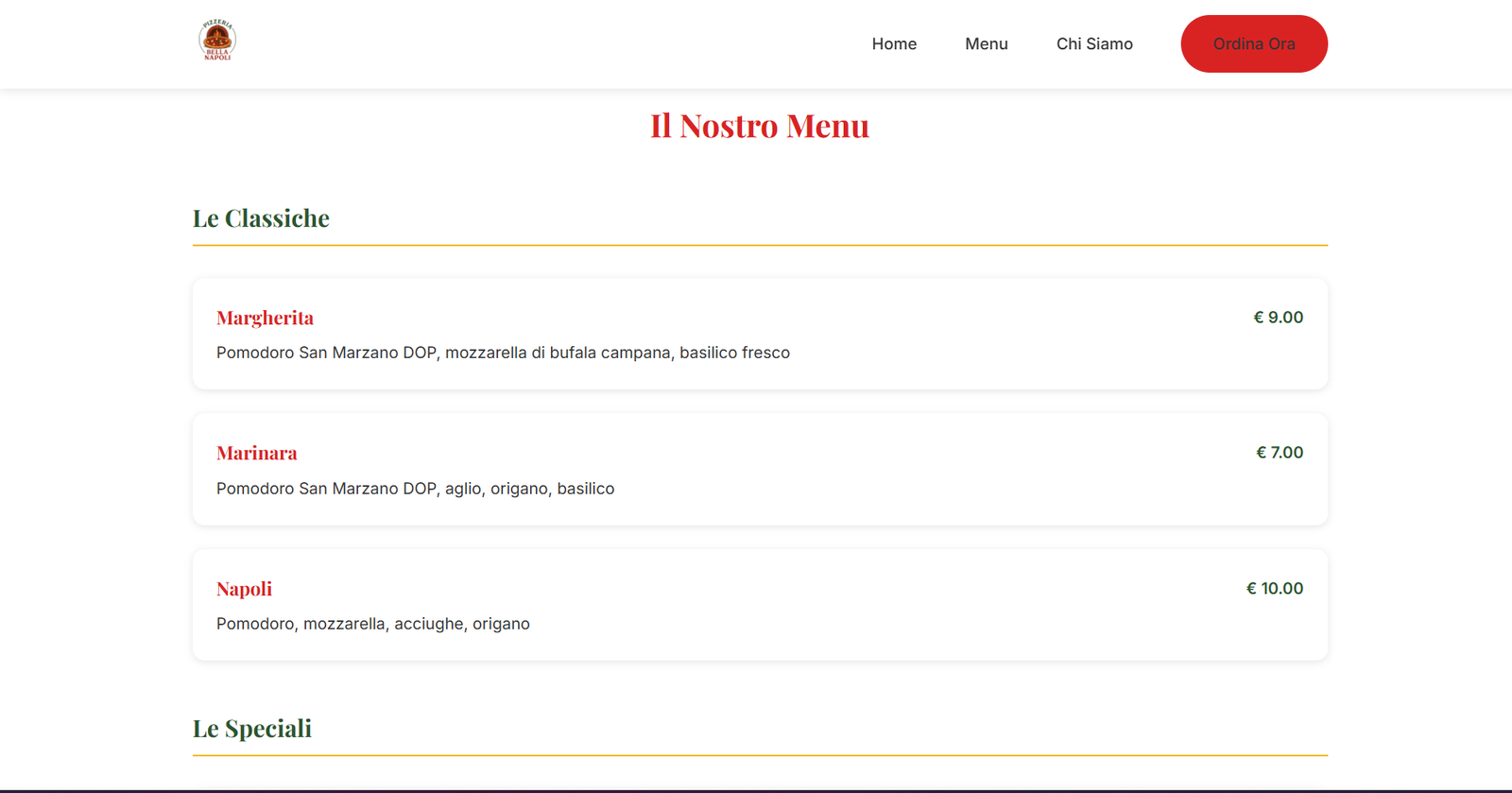 Sito web per pizzerie/ristoranti